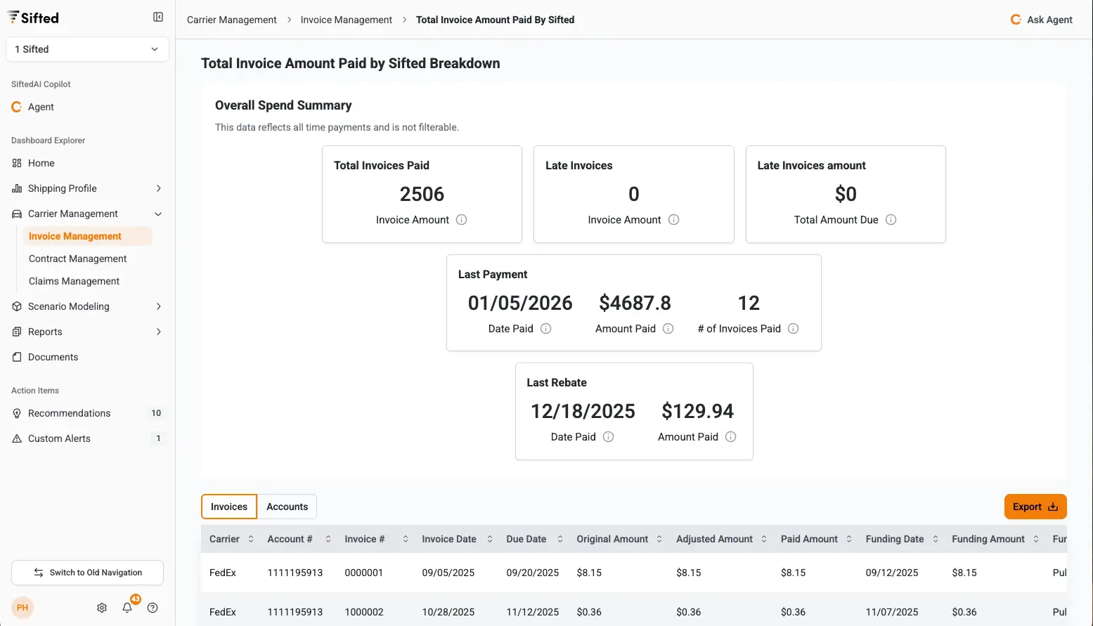 Screenshot of Sifted Insurance dashboard